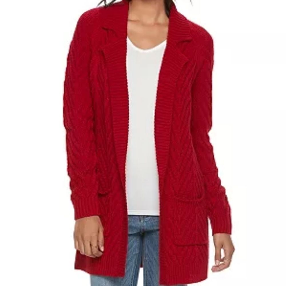 Juniors' Candie's Open Front Cardigan red medium